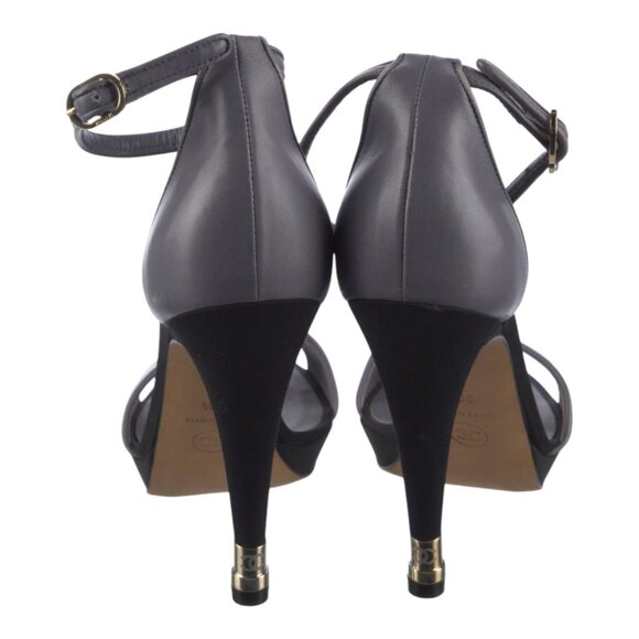 Chanel CC Logo Gray Leather Ankle Strap Heels Sandals - Picture 4 of 5